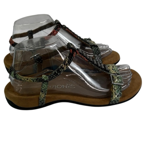 Vionic 342 Navassa Tan T Strap Embellished Snakeskin Sandals Womens 7 Comfort - Picture 5 of 12